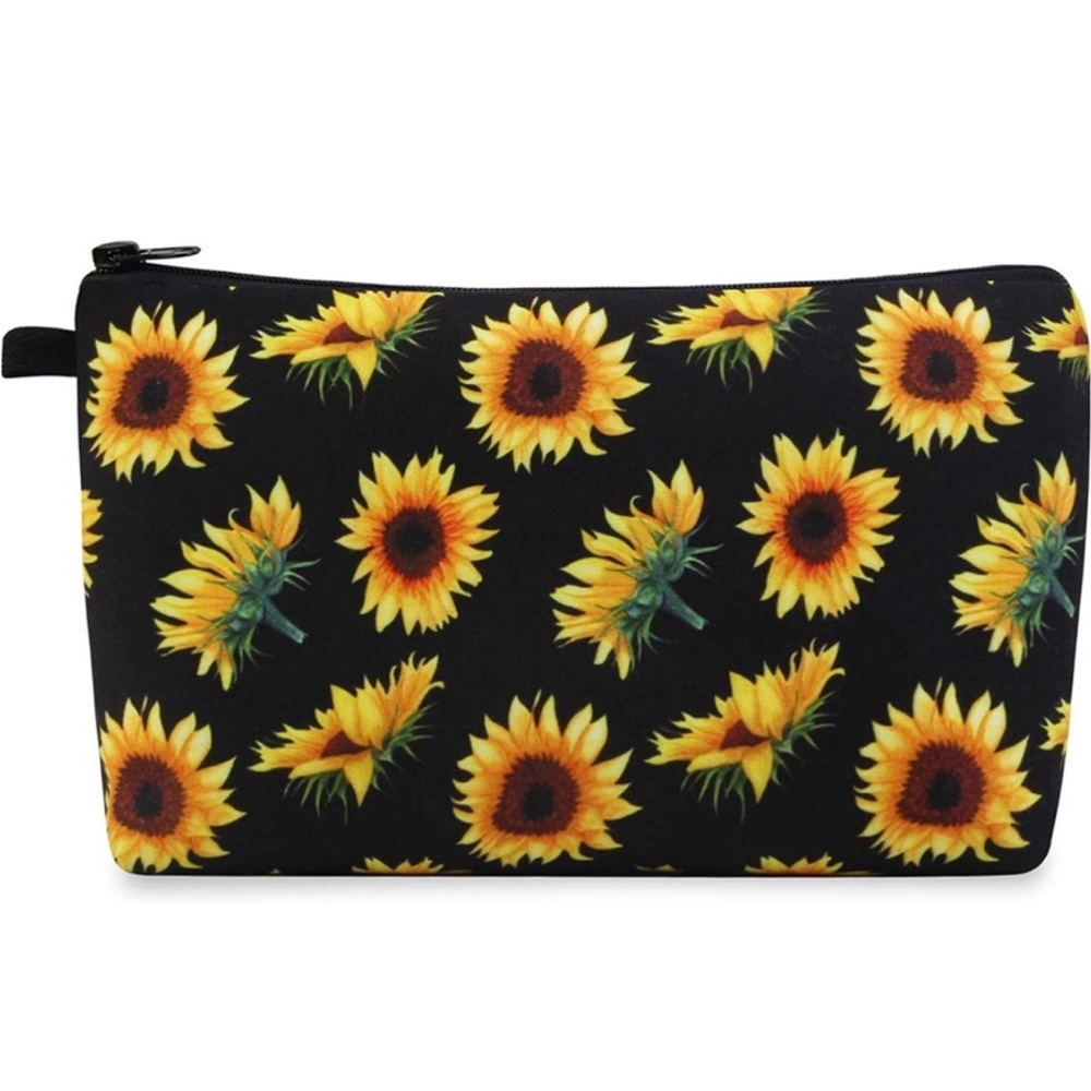 Sunflower Print Makeup Bag